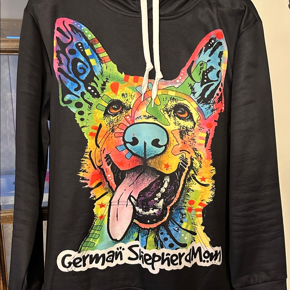 Colorful German Shepherd Print Black Hoodie - Picture 2 of 8